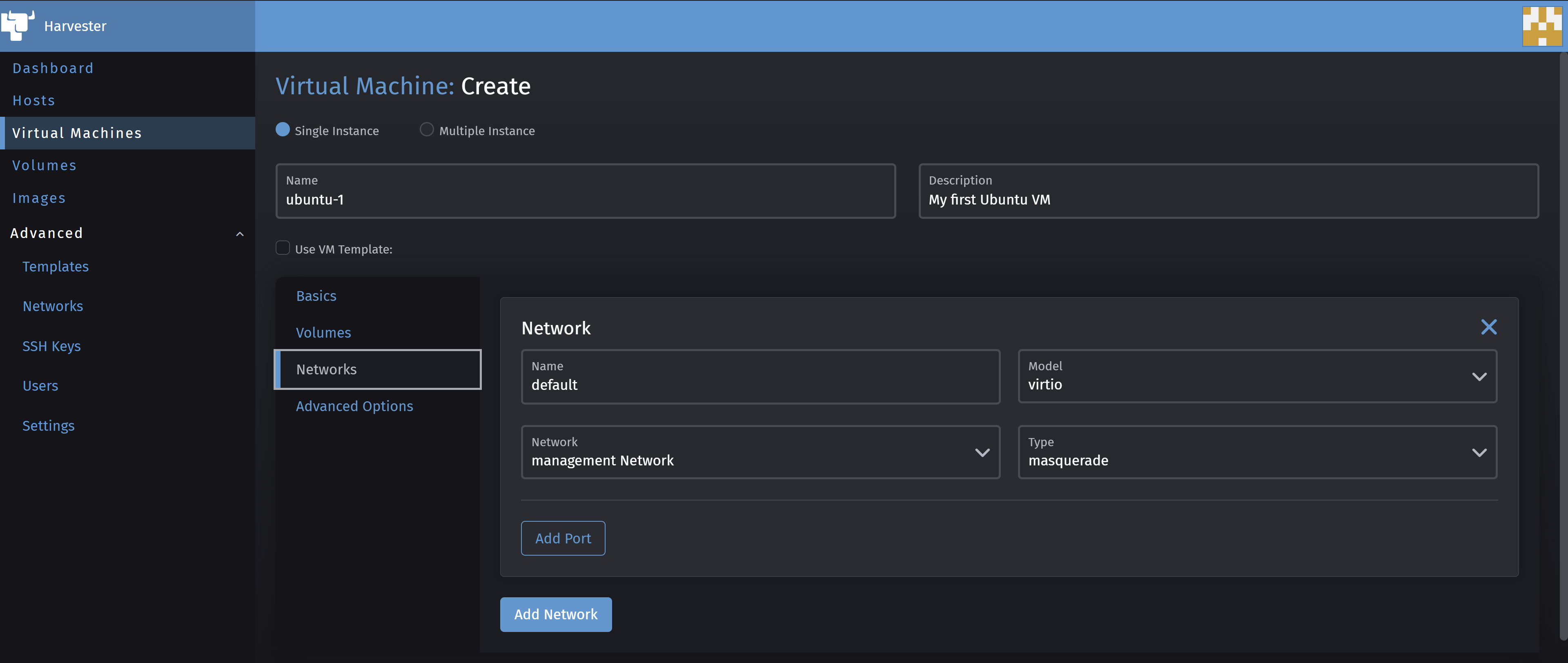 Harvester VM Network